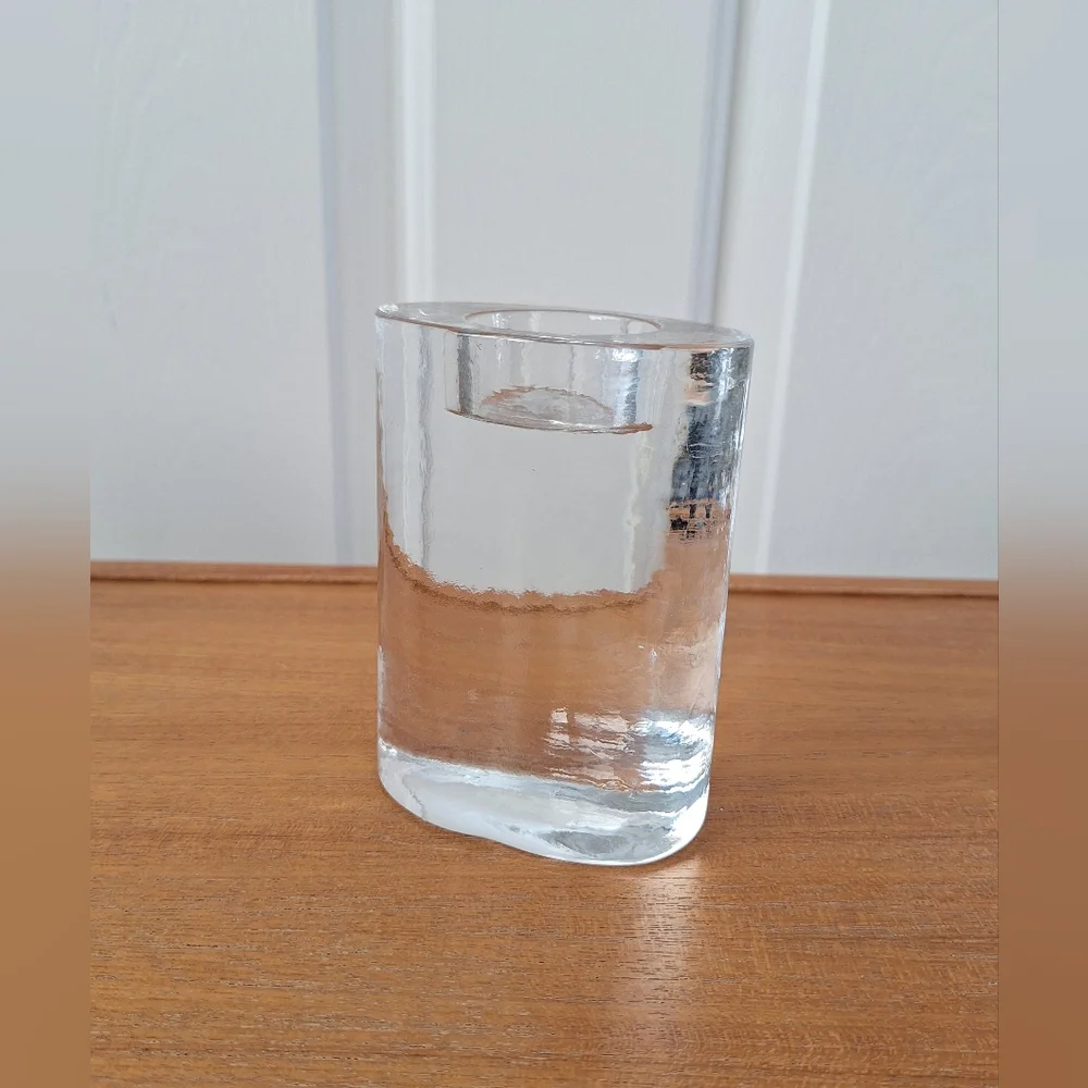 Crate Barrel Clear Glass Candleholder Votive Ice Tealight Textured Rippled NEW